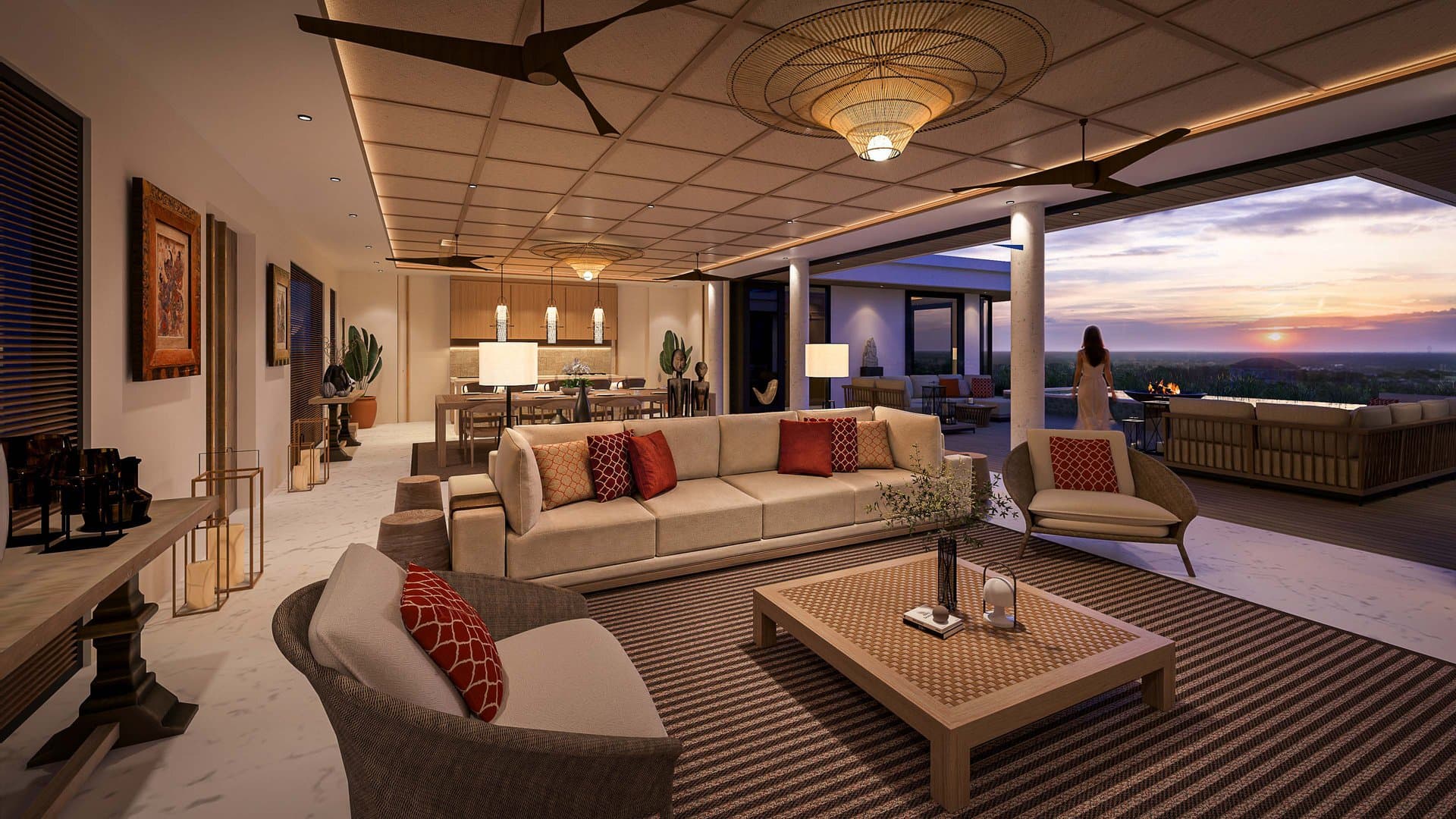 Penthouse Living · Living & Pool Opening to Seminyak Views
