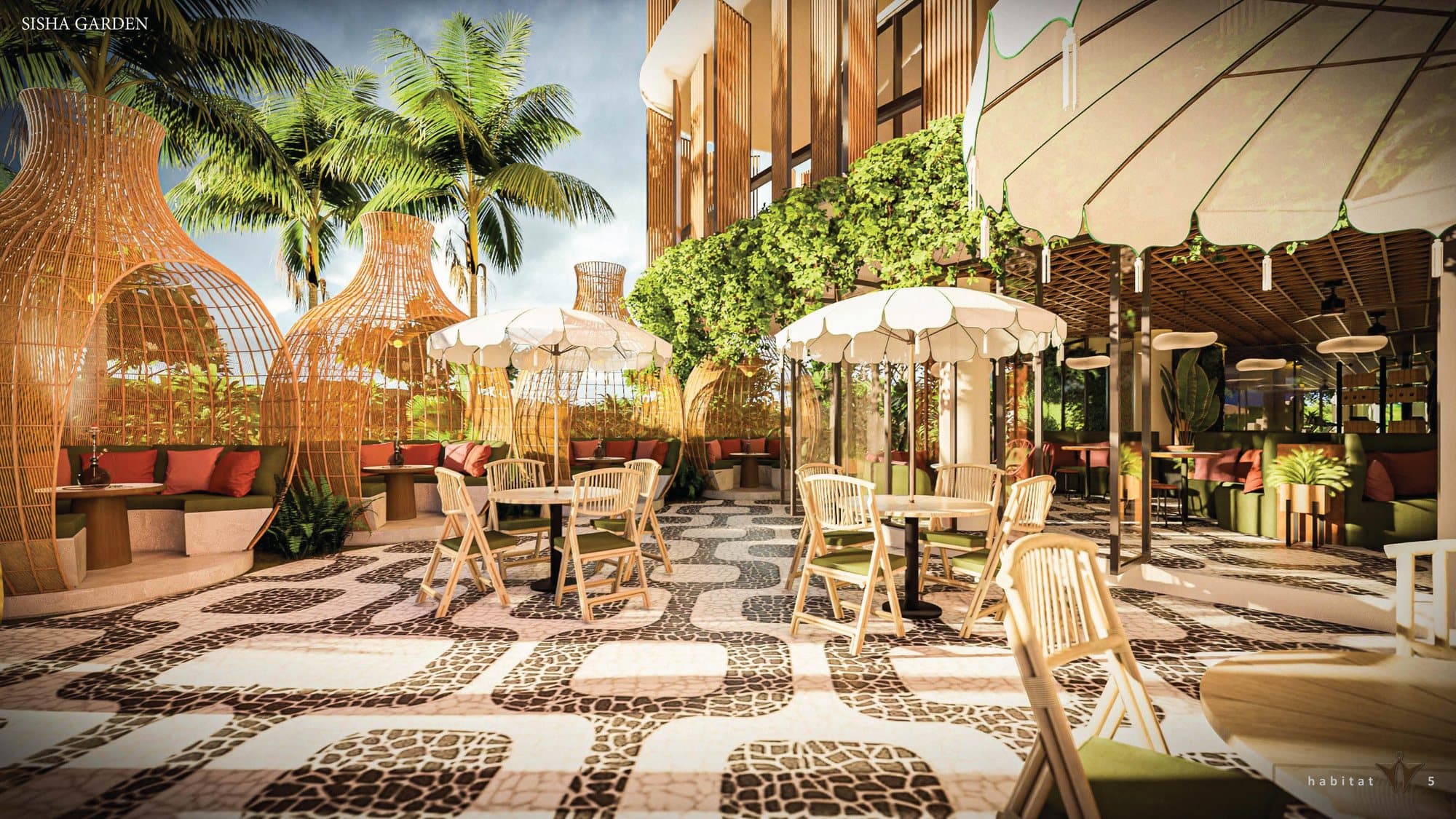 Shisha Garden — Ground-Level Social Hub & Arrival Plaza